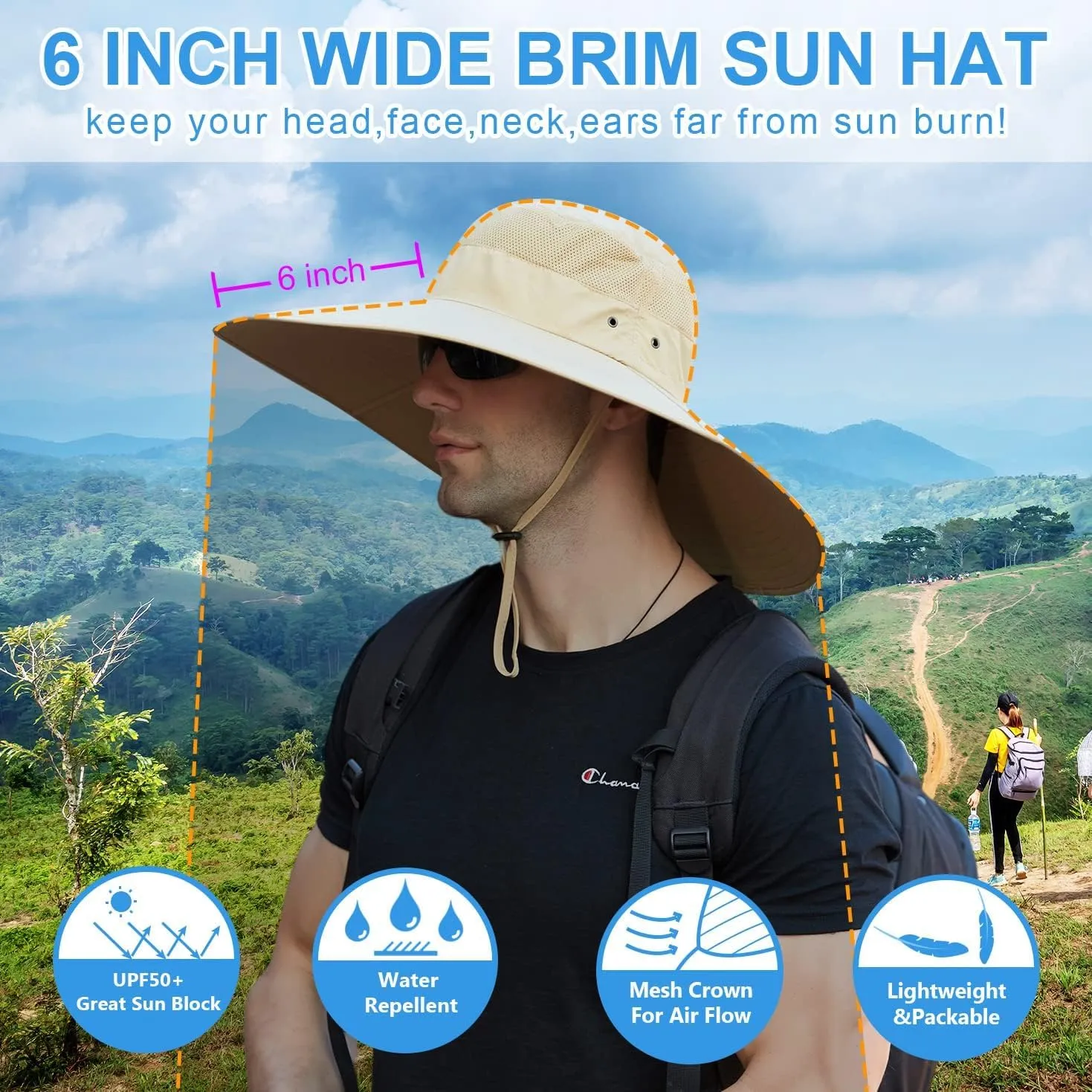 Wide Brim Sun Hat for Men Women UV Protection Ventilated Summer Hats for Fishing Hiking Garden Beach