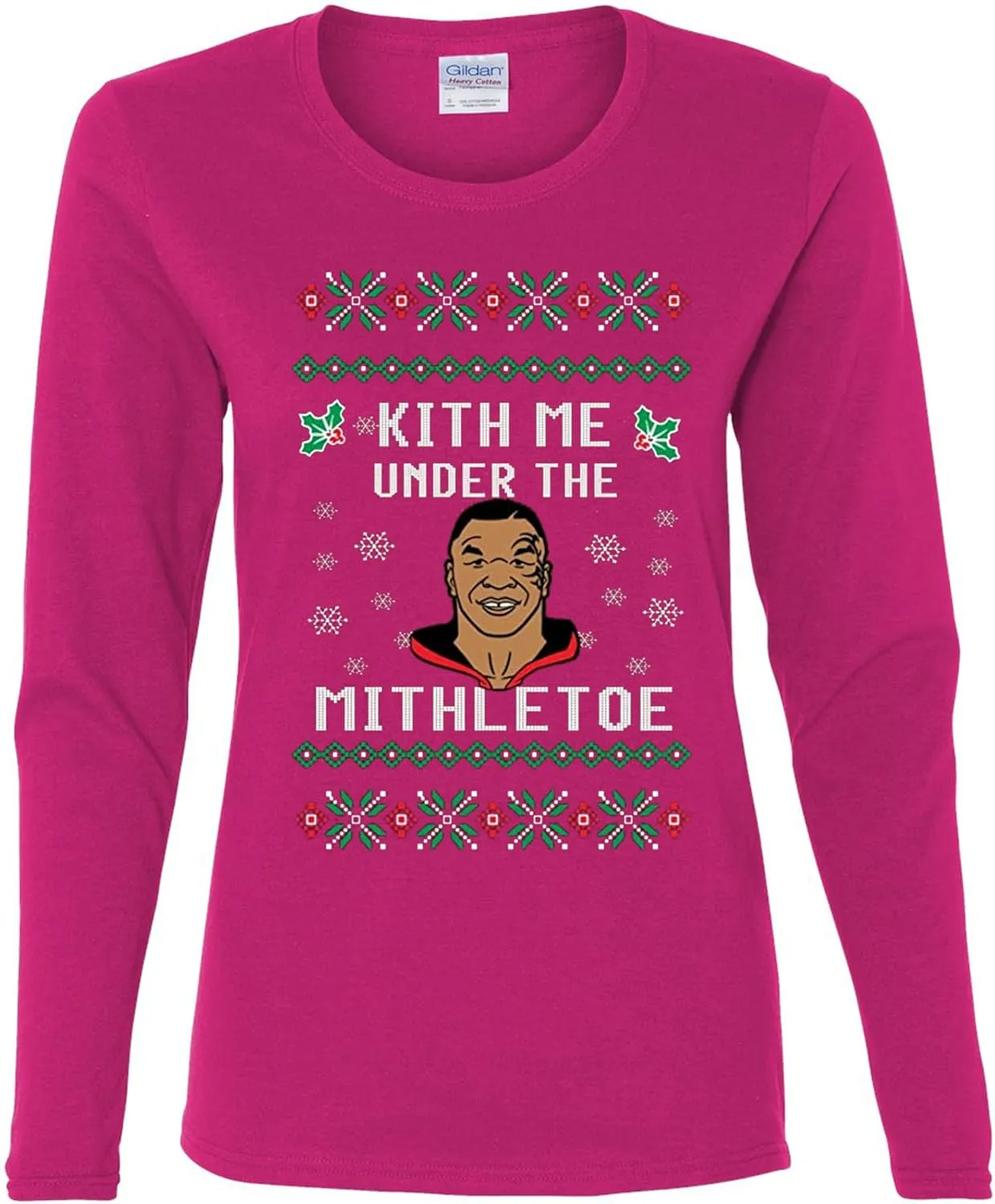 wild custom apparel Mike Tyson Kith Me Under The Mithletoe Ugly Christmas Womens Long Sleeves