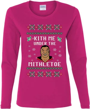 wild custom apparel Mike Tyson Kith Me Under The Mithletoe Ugly Christmas Womens Long Sleeves