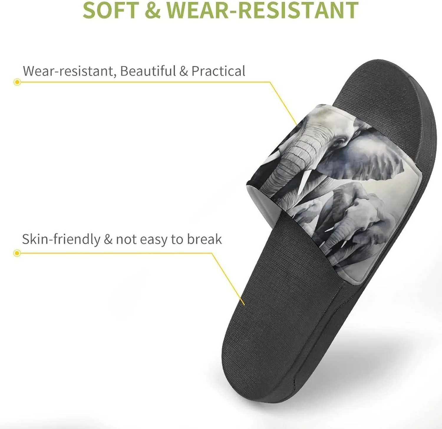 Wild Elephant Family Non Slip Slides Sandals for Women Men Quick Drying Shower Shoes for Bathroom Pool Beach