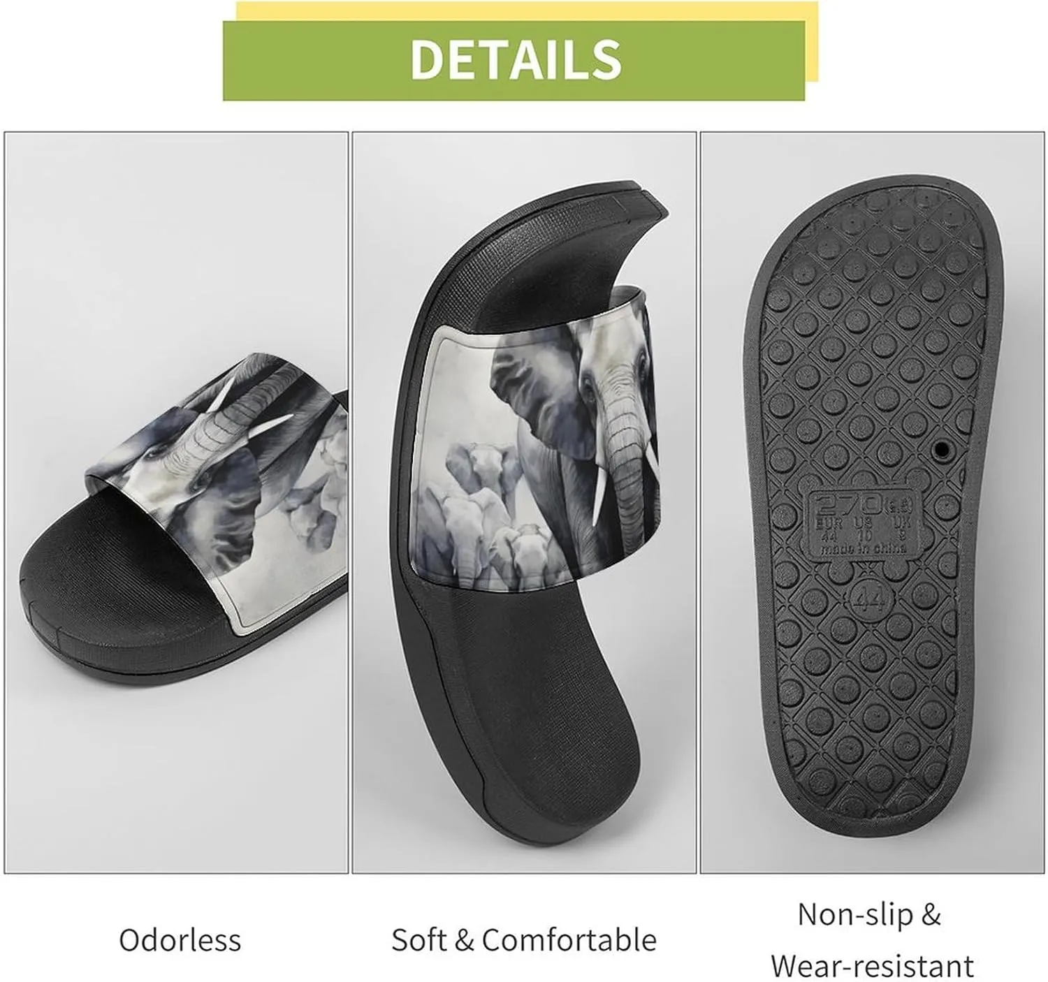 Wild Elephant Family Non Slip Slides Sandals for Women Men Quick Drying Shower Shoes for Bathroom Pool Beach