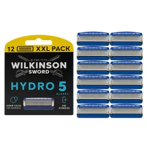 Wilkinson Sword Hydro 5 Men’s Razor Refills, Great Addition to Wash Bags for Men's Grooming, Great Shavers for Routine Shaving and Holidays, 12 Refill Razor Blades Pack