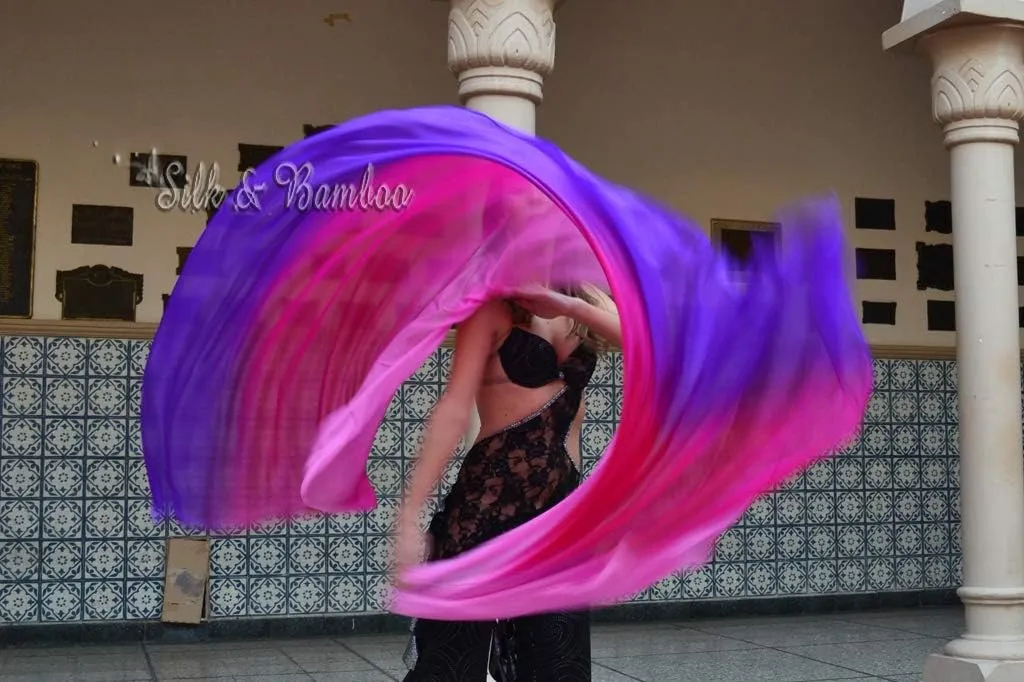 Winged Sirenny 3-Tone Flowy Luxury Bellydance Silk Scarf with Hand Rolled Edges, Lightweight Liquid Oriental Dance Veil