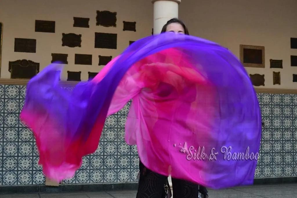 Winged Sirenny 3-Tone Flowy Luxury Bellydance Silk Scarf with Hand Rolled Edges, Lightweight Liquid Oriental Dance Veil