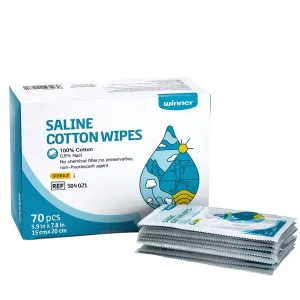 Winner Sterile Saline Wipes, 6" x 8" Large Personal Care Wipes, Gentle Saline Pads for Piercings, Multi-Purpose for Sensitive Eyes and Face, Individually Wrapped, 70 Count