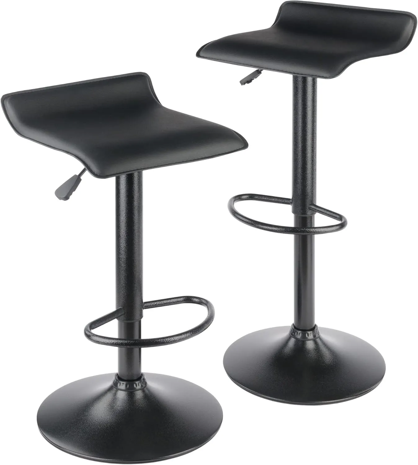 Winsome Wood Set of 2 Obsidian Adjustable Backless Swivel Air Lift Stool, PVC Seat, Black Metal Post and Base