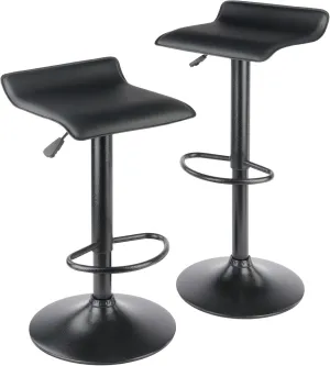 Winsome Wood Set of 2 Obsidian Adjustable Backless Swivel Air Lift Stool, PVC Seat, Black Metal Post and Base