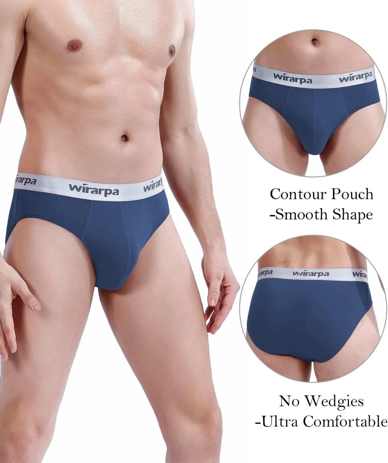 wirarpa Men's Cotton Stretch Underwear Support Briefs Wide Waistband Multipack