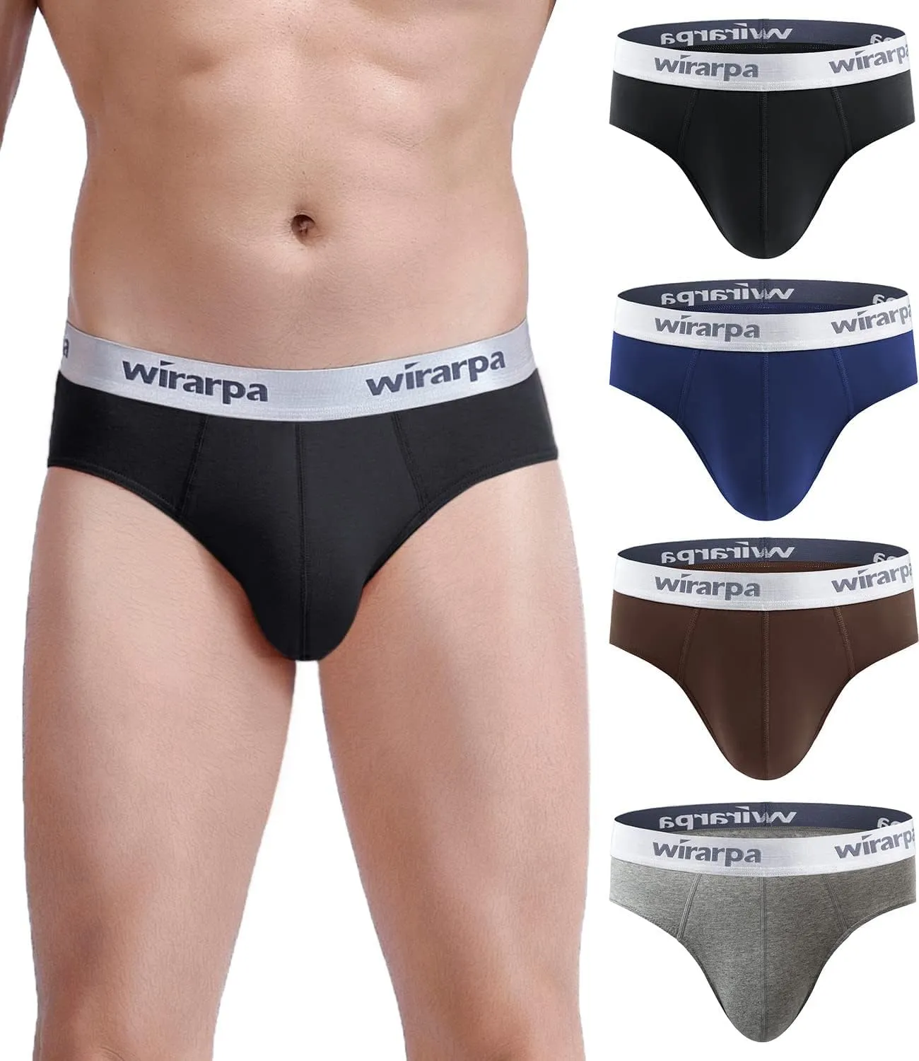 wirarpa Men's Cotton Stretch Underwear Support Briefs Wide Waistband Multipack