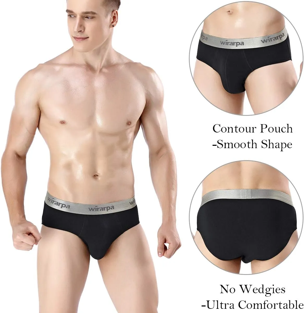 wirarpa Men's Cotton Stretch Underwear Support Briefs Wide Waistband Multipack