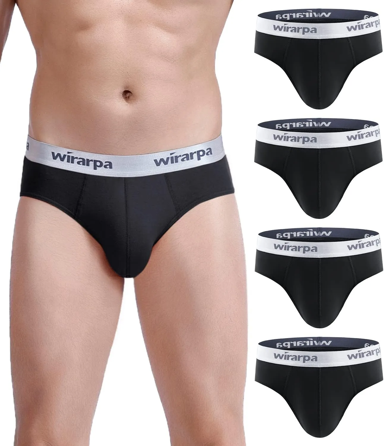 wirarpa Men's Cotton Stretch Underwear Support Briefs Wide Waistband Multipack