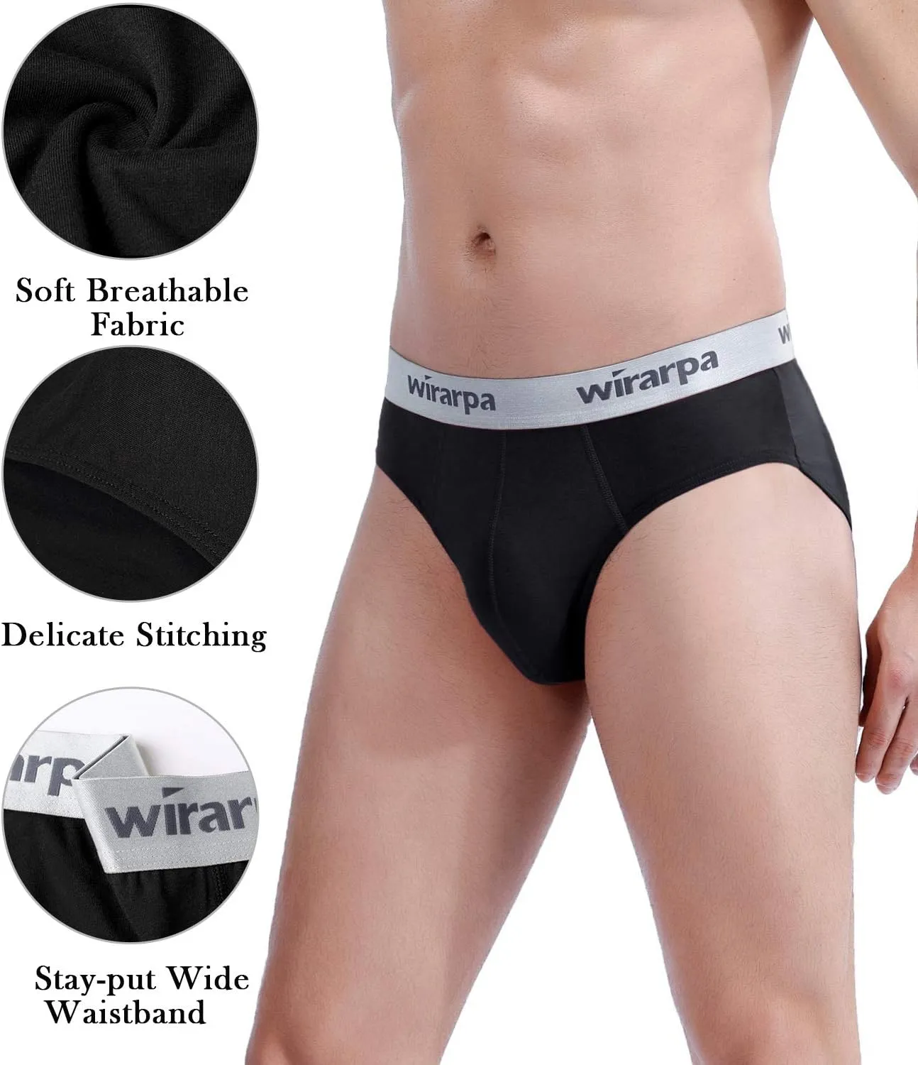 wirarpa Men's Cotton Stretch Underwear Support Briefs Wide Waistband Multipack