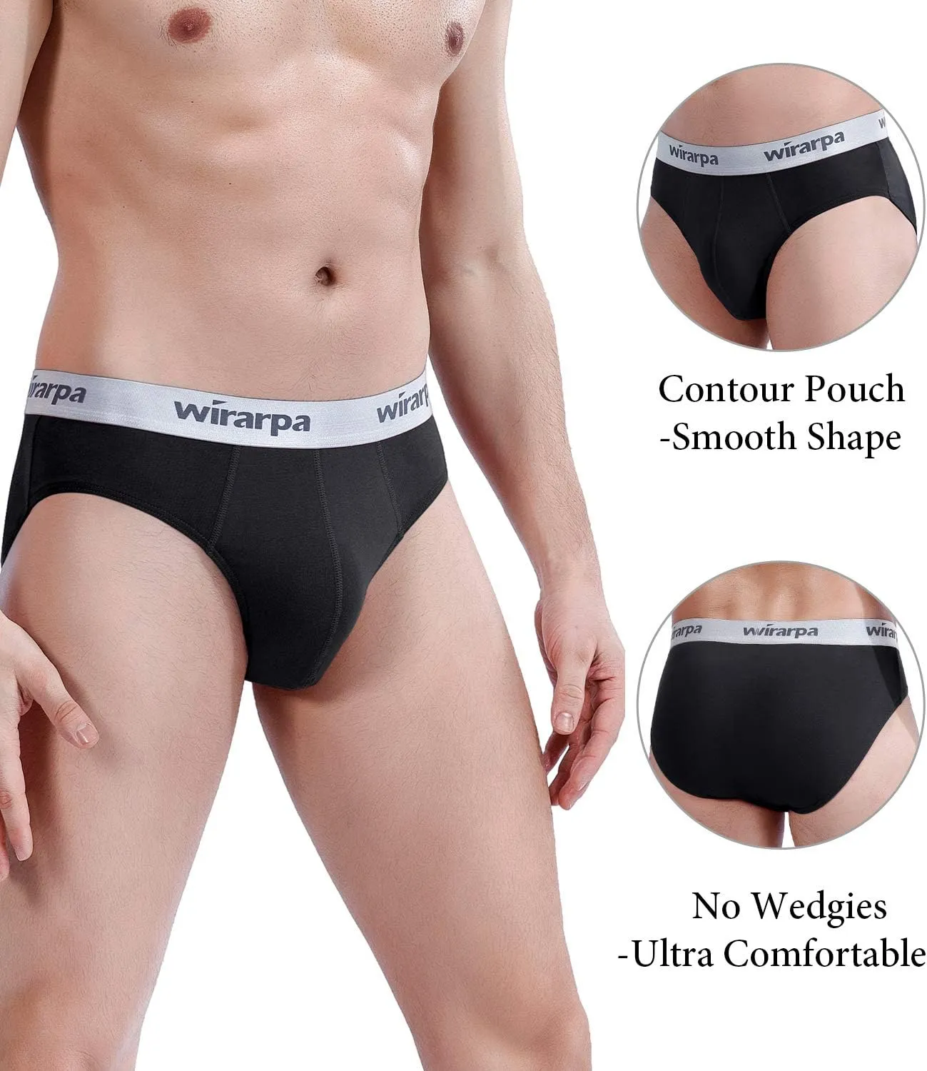 wirarpa Men's Cotton Stretch Underwear Support Briefs Wide Waistband Multipack