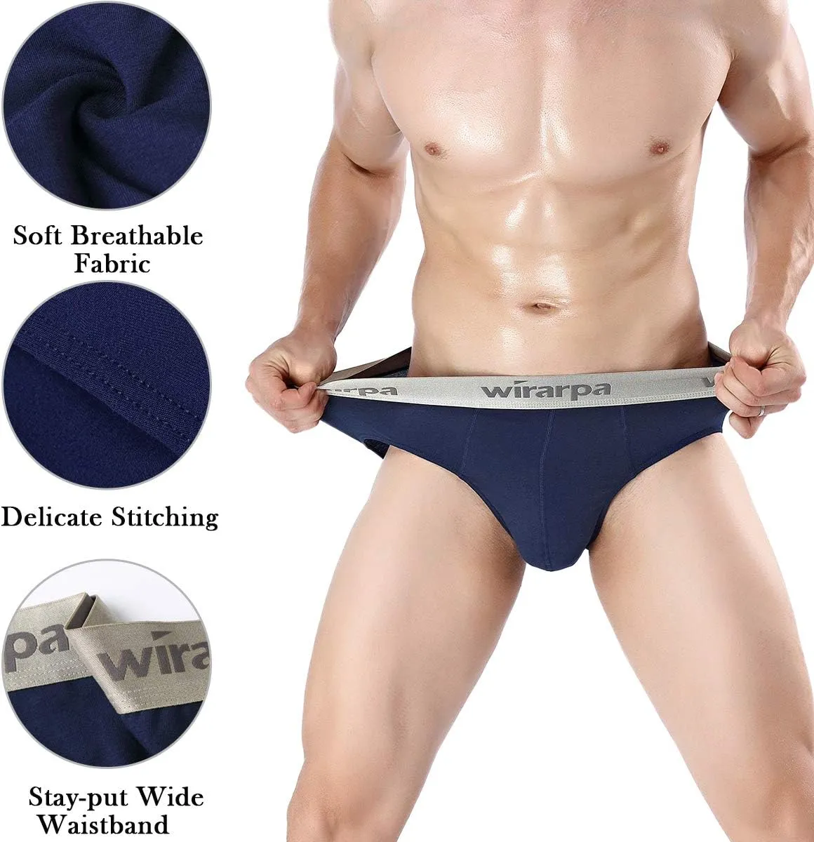 wirarpa Men's Cotton Stretch Underwear Support Briefs Wide Waistband Multipack