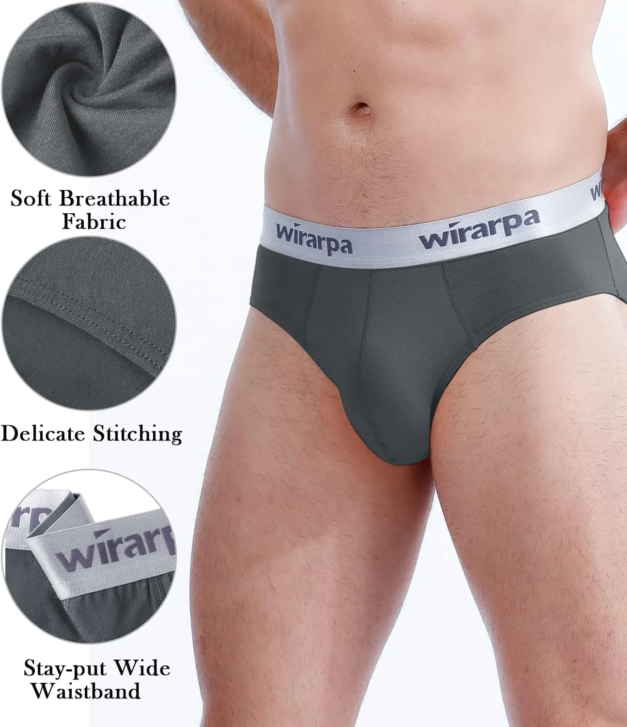 wirarpa Men's Cotton Stretch Underwear Support Briefs Wide Waistband Multipack