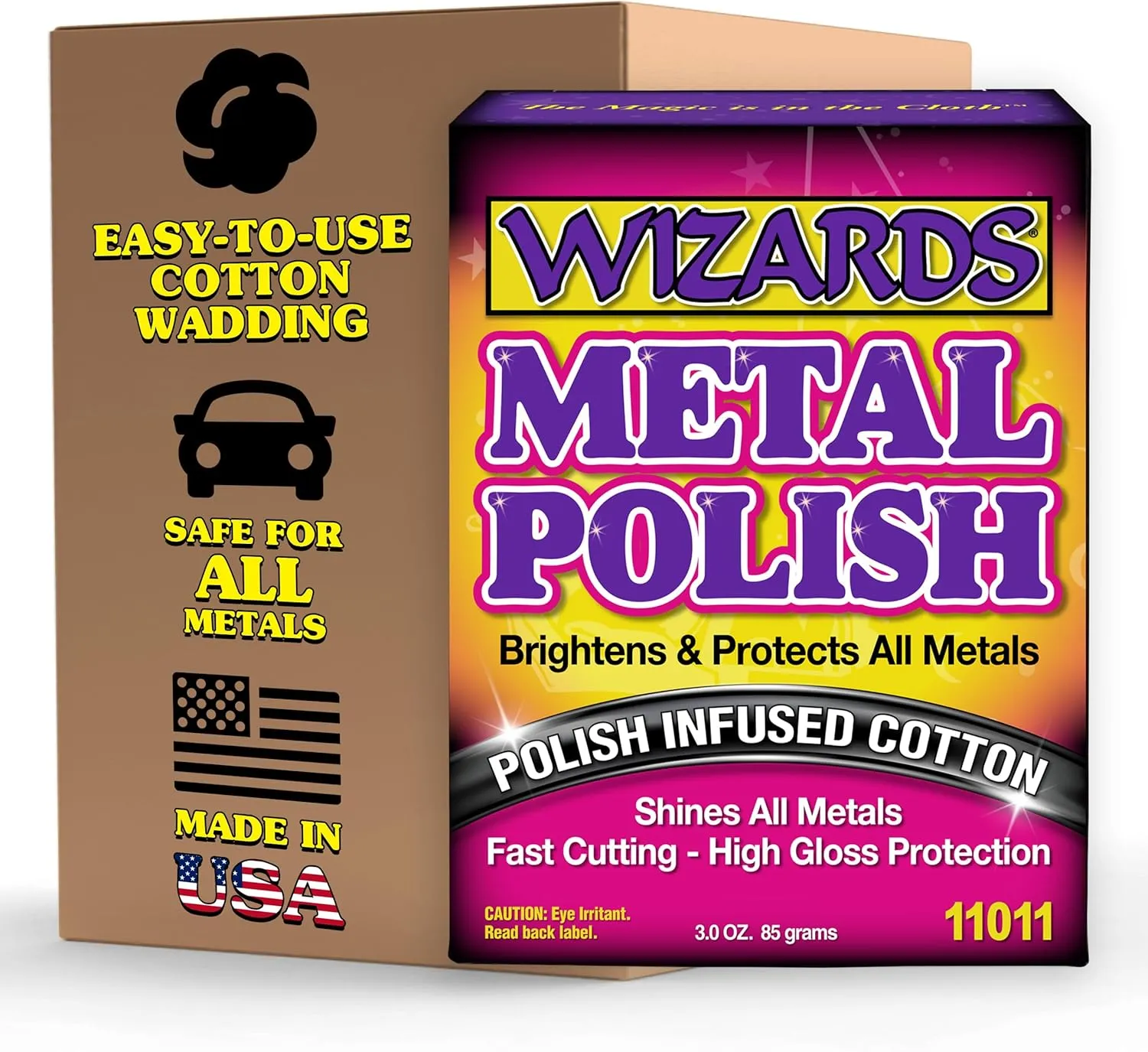 Wizards Metal Polish Infused Cotton: Shines All Metals with High Gloss Formula - Car Cleaning Wipes for Aluminum, Tarnished Chrome, Stainless, etc - Auto Cleaning & Detailing