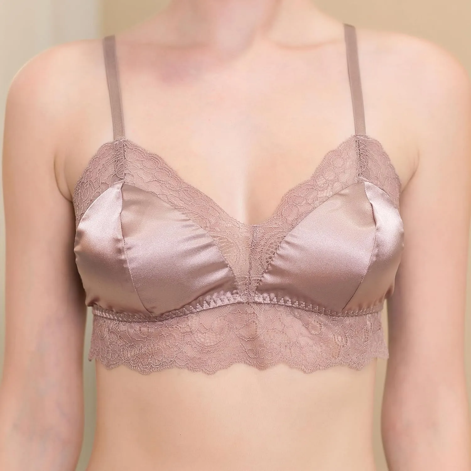 Women 100% Mulberry Silk Bra Thin Soft Lace Underwear Breathable Smooth