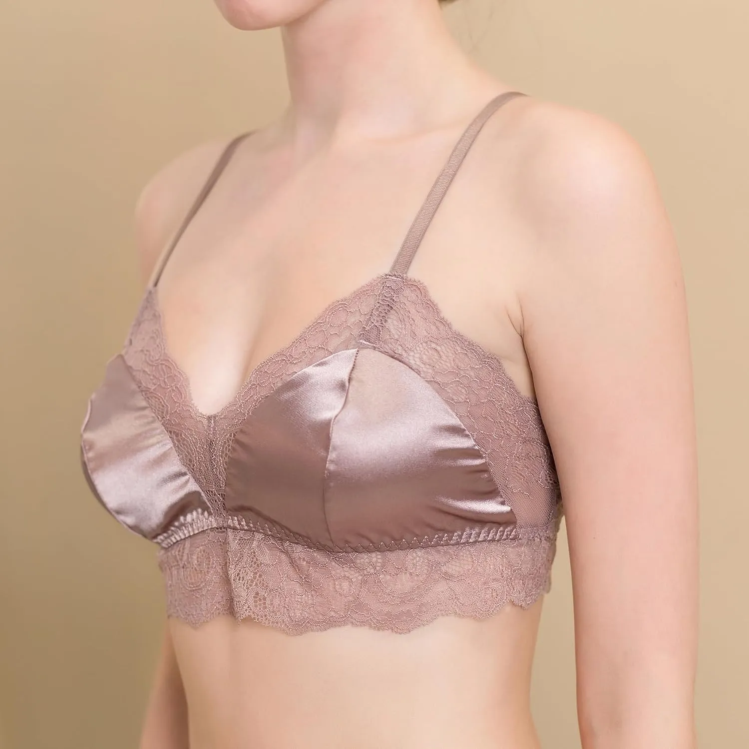 Women 100% Mulberry Silk Bra Thin Soft Lace Underwear Breathable Smooth