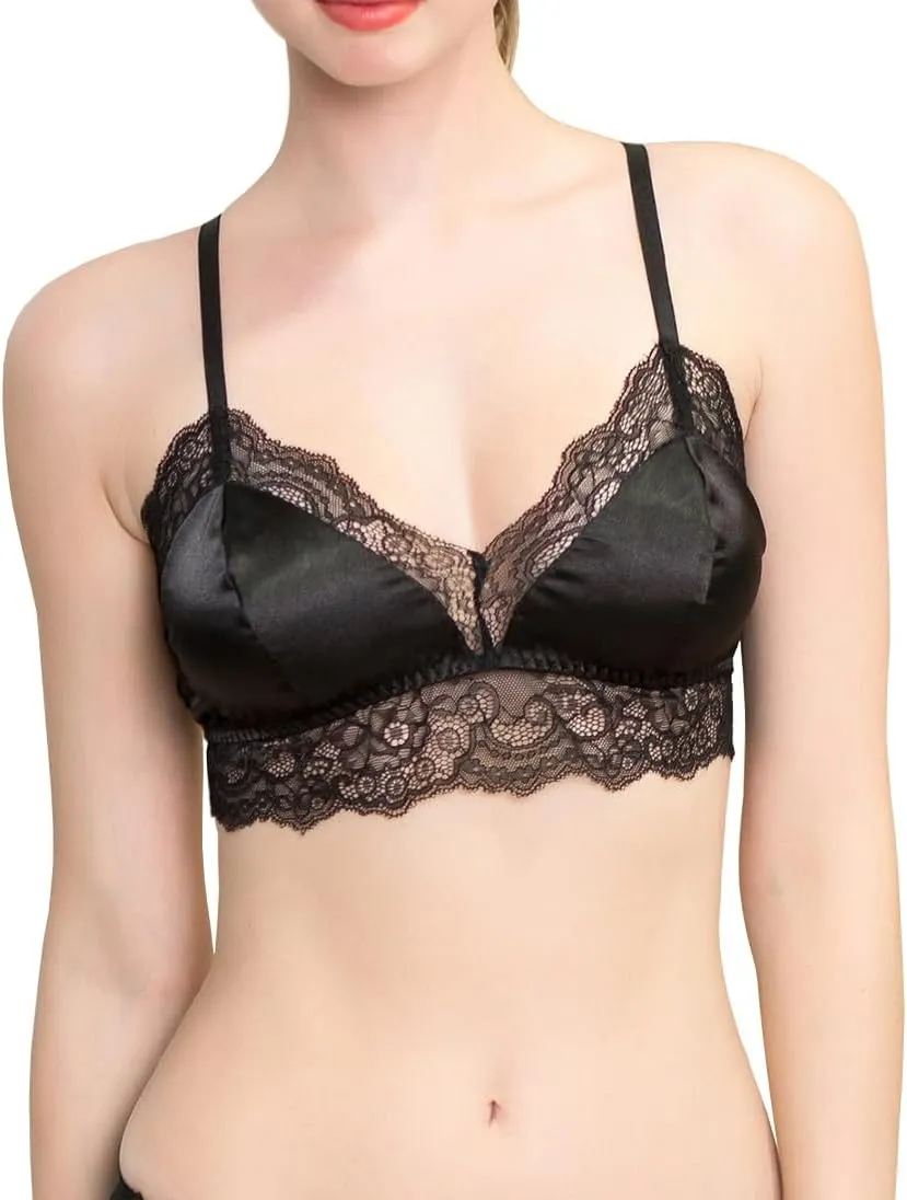 Women 100% Mulberry Silk Bra Thin Soft Lace Underwear Breathable Smooth