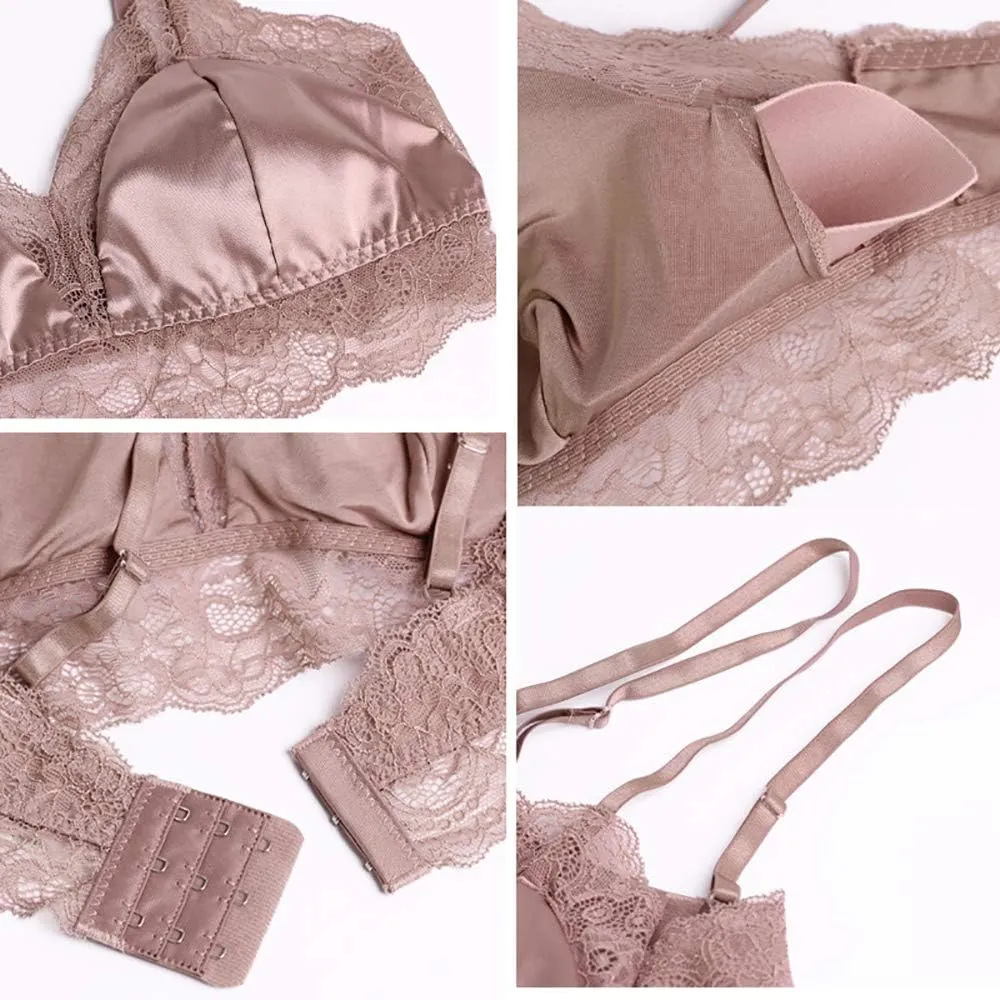 Women 100% Mulberry Silk Bra Thin Soft Lace Underwear Breathable Smooth