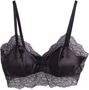 Women 100% Mulberry Silk Bra Thin Soft Lace Underwear Breathable Smooth