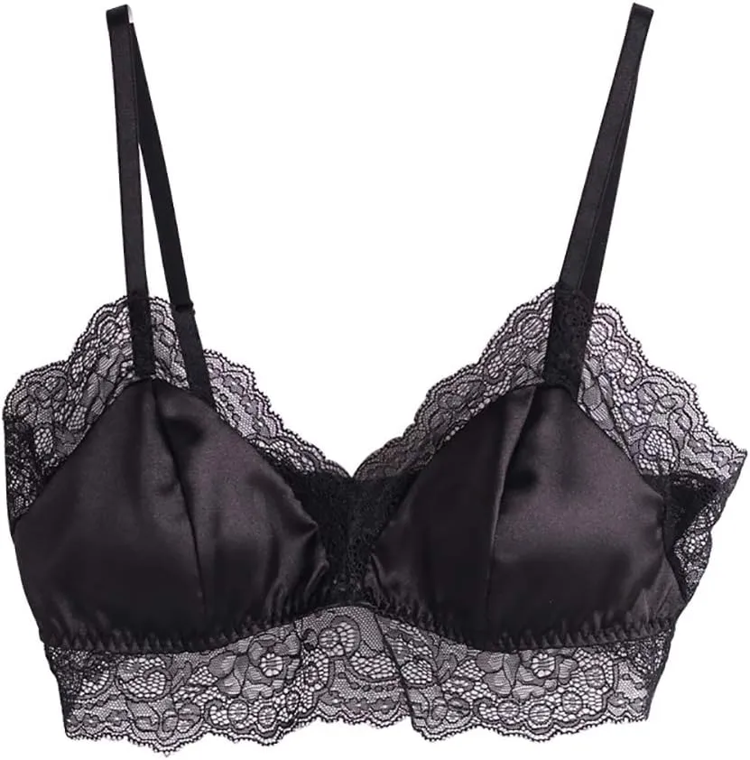 Women 100% Mulberry Silk Bra Thin Soft Lace Underwear Breathable Smooth
