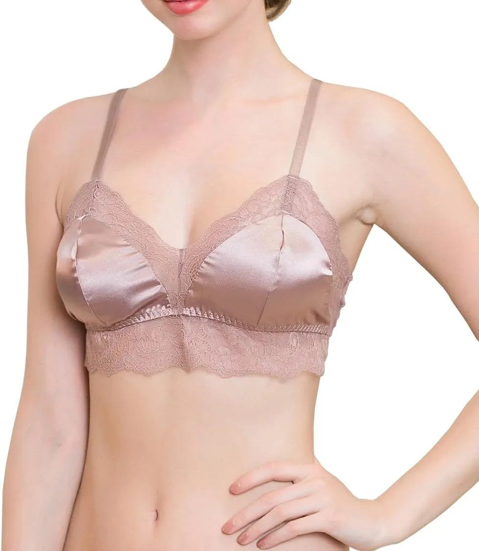 Women 100% Mulberry Silk Bra Thin Soft Lace Underwear Breathable Smooth
