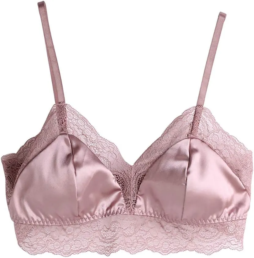 Women 100% Mulberry Silk Bra Thin Soft Lace Underwear Breathable Smooth