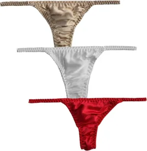 Women 3Pairs Pure Silk Panties Sexy Wear Soft String Thong Healthy Bikini Summer Beach Underwear S-XL