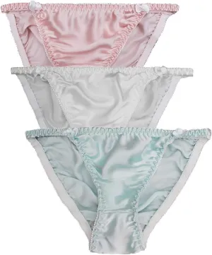 Women 3Pairs Pure Silk Panties Soft Smooth String Healthy Bikini Summer Underwear