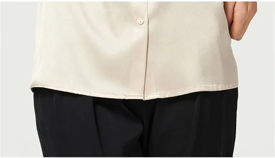 Women Satin Silk Shirt Long Sleeve V Neck Bow Tie Blouse Spring-Summer Business Casual Tops
