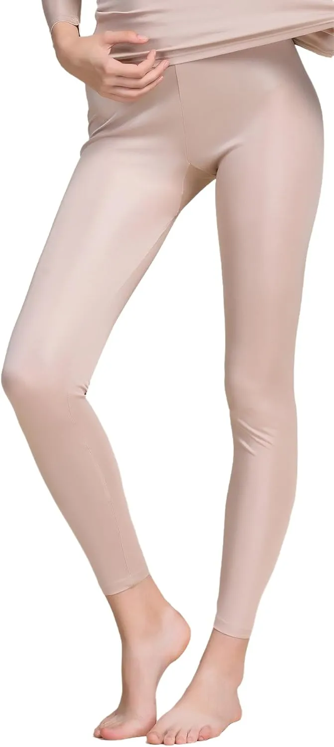 Women Silk Thermal Long Johns Underwear Leggings Pants Mulberry Silk Lightweight Base Layer Bottom