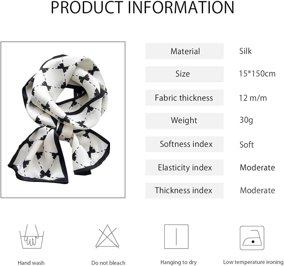 Women Skinny Silk Scarf Narrow Long Neckerchief Classic Retro Geometric Pattern Handbag Ribbon Headdress Hairband