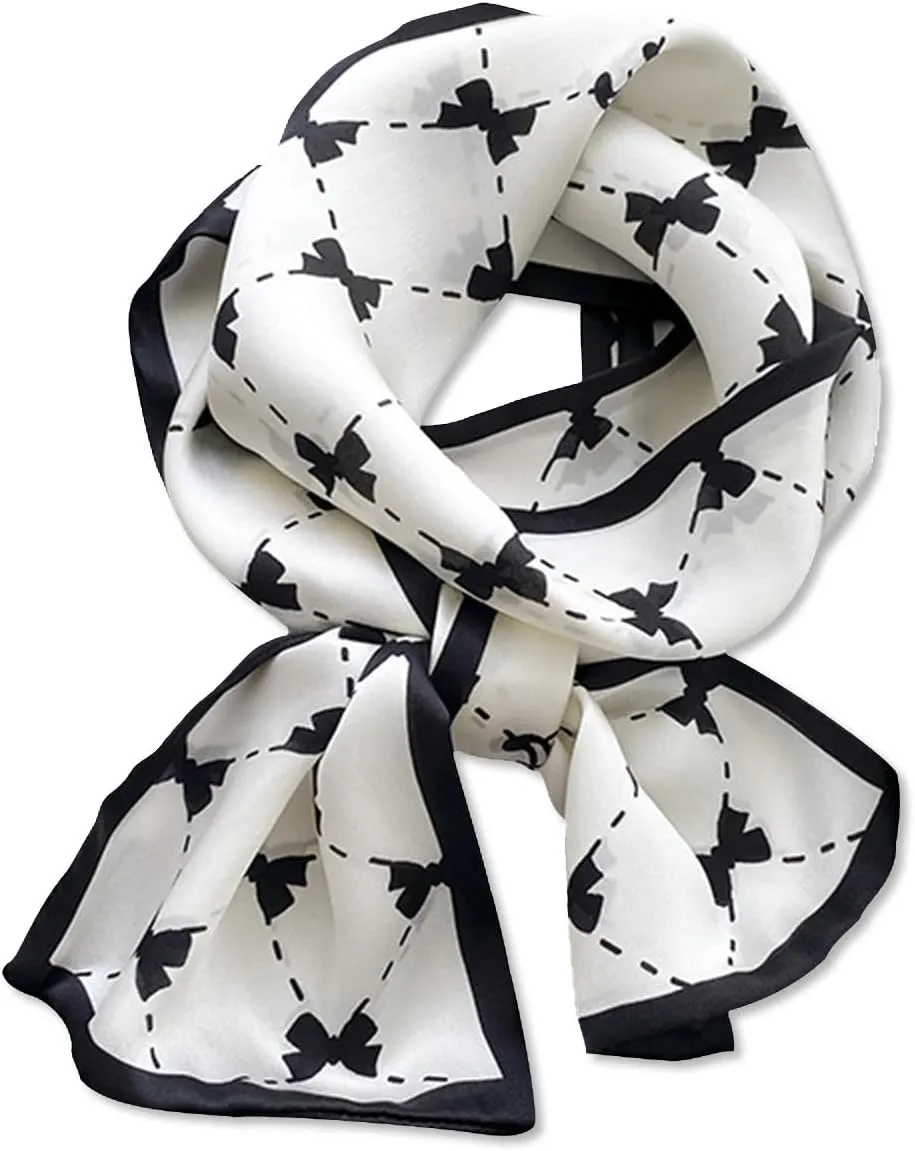 Women Skinny Silk Scarf Narrow Long Neckerchief Classic Retro Geometric Pattern Handbag Ribbon Headdress Hairband