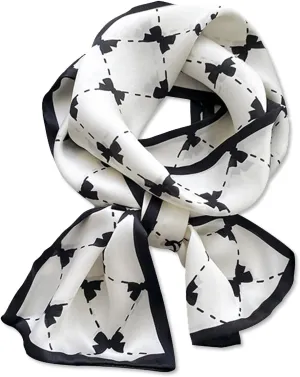 Women Skinny Silk Scarf Narrow Long Neckerchief Classic Retro Geometric Pattern Handbag Ribbon Headdress Hairband