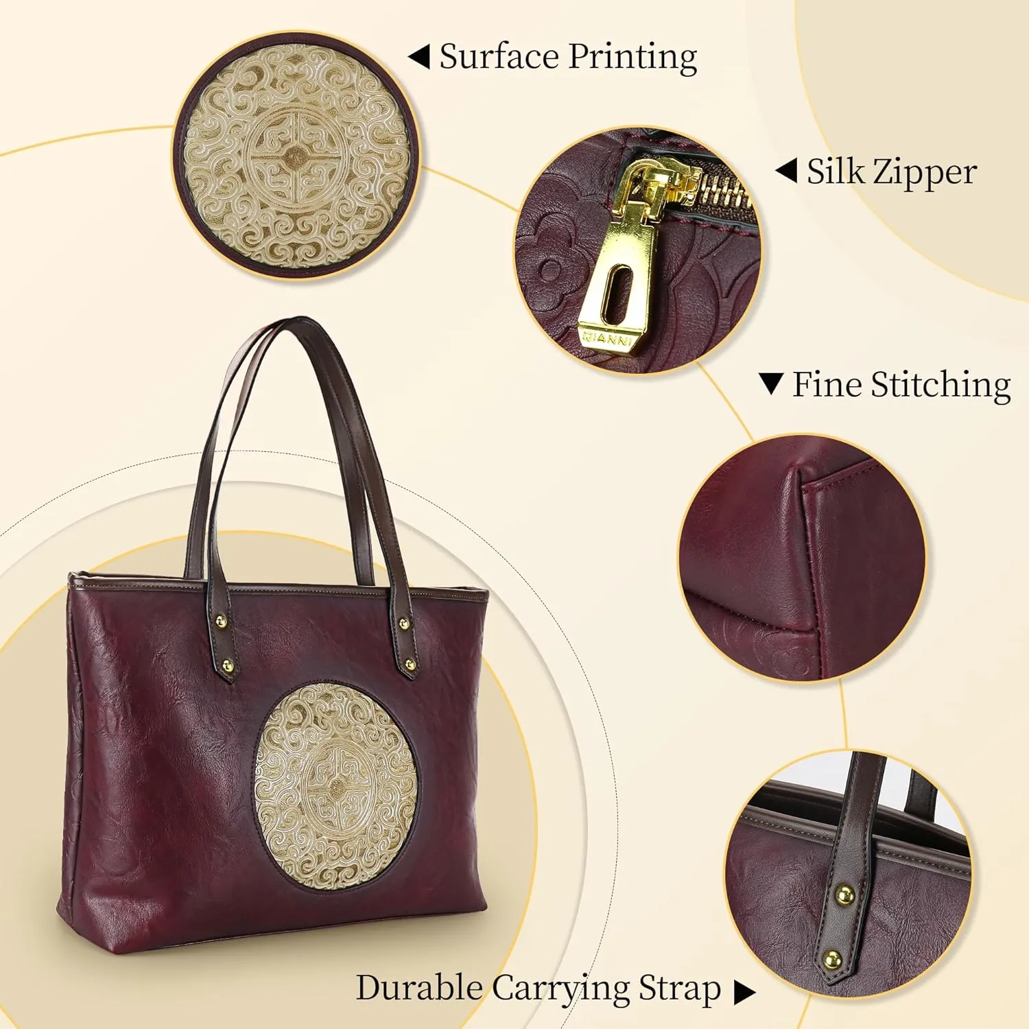 Women Tote Bags Shoulder Purse Ladies Handle Shoulder Handbags Vintage Embossed