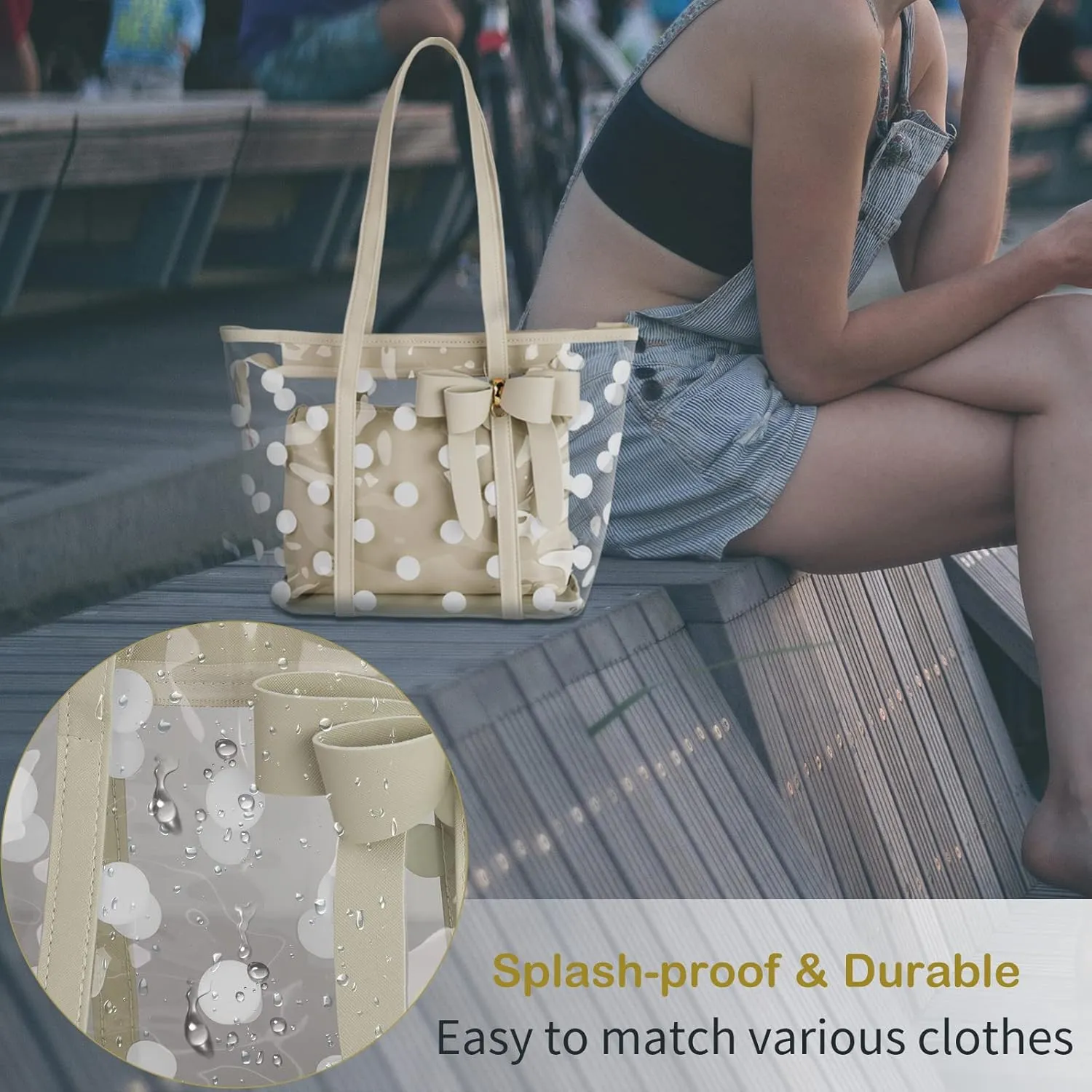 Women Waterproof PVC Clear Tote Bags Shoulder Handbag Beach Bag Shopping Work Bag