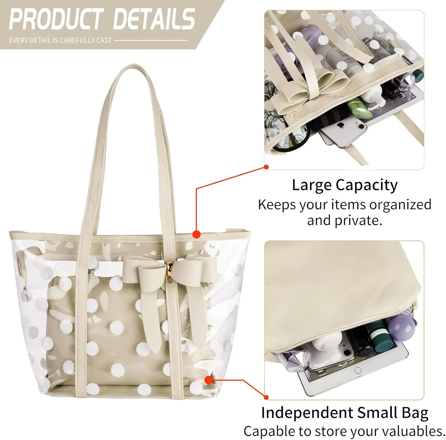 Women Waterproof PVC Clear Tote Bags Shoulder Handbag Beach Bag Shopping Work Bag