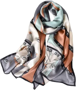 Women's 100% Mulberry Silk Scarf Floral Print Satin Long Scarf Wrap Shawl (Fzlr03)