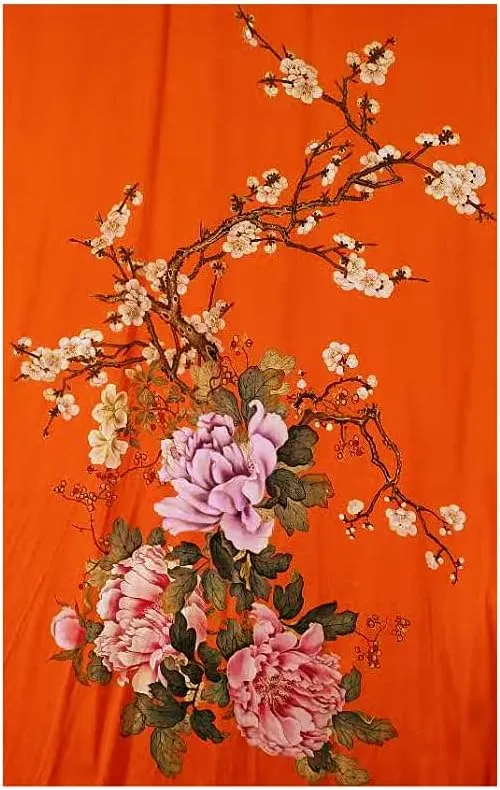 Women's Classic 100% Silk Kimono Robe, Bathrobe—Printed Pattern
