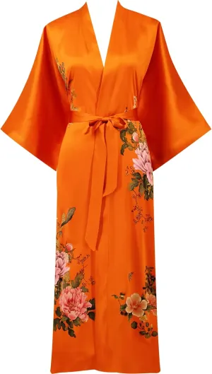 Women's Classic 100% Silk Kimono Robe, Bathrobe—Printed Pattern