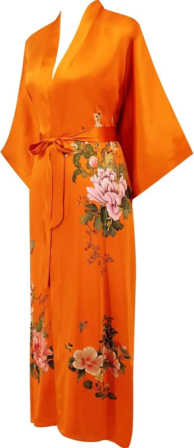 Women's Classic 100% Silk Kimono Robe, Bathrobe—Printed Pattern