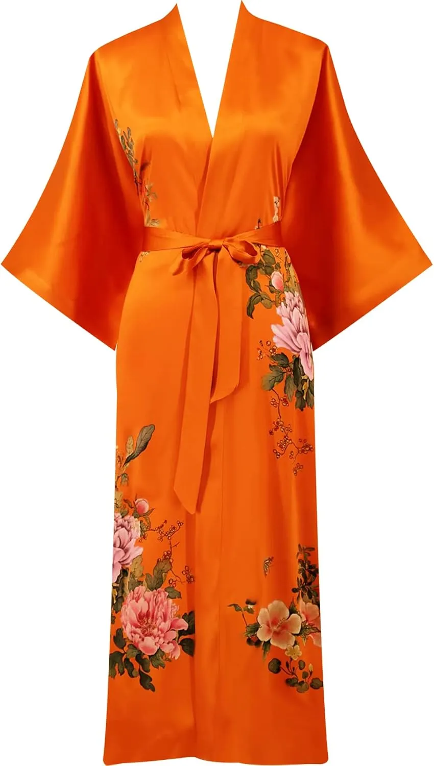 Women's Classic 100% Silk Kimono Robe, Bathrobe—Printed Pattern