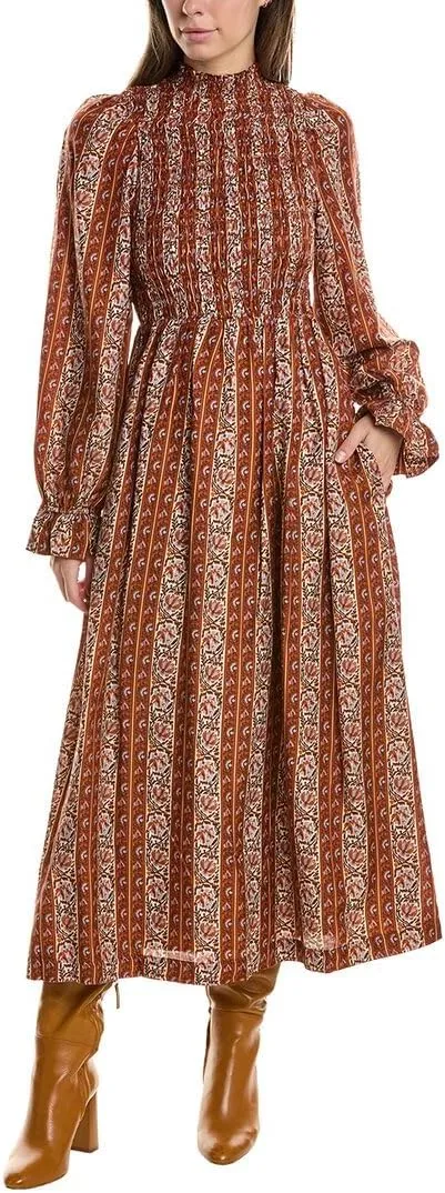 Womens Freddie Silk-Blend Dress, S, Orange