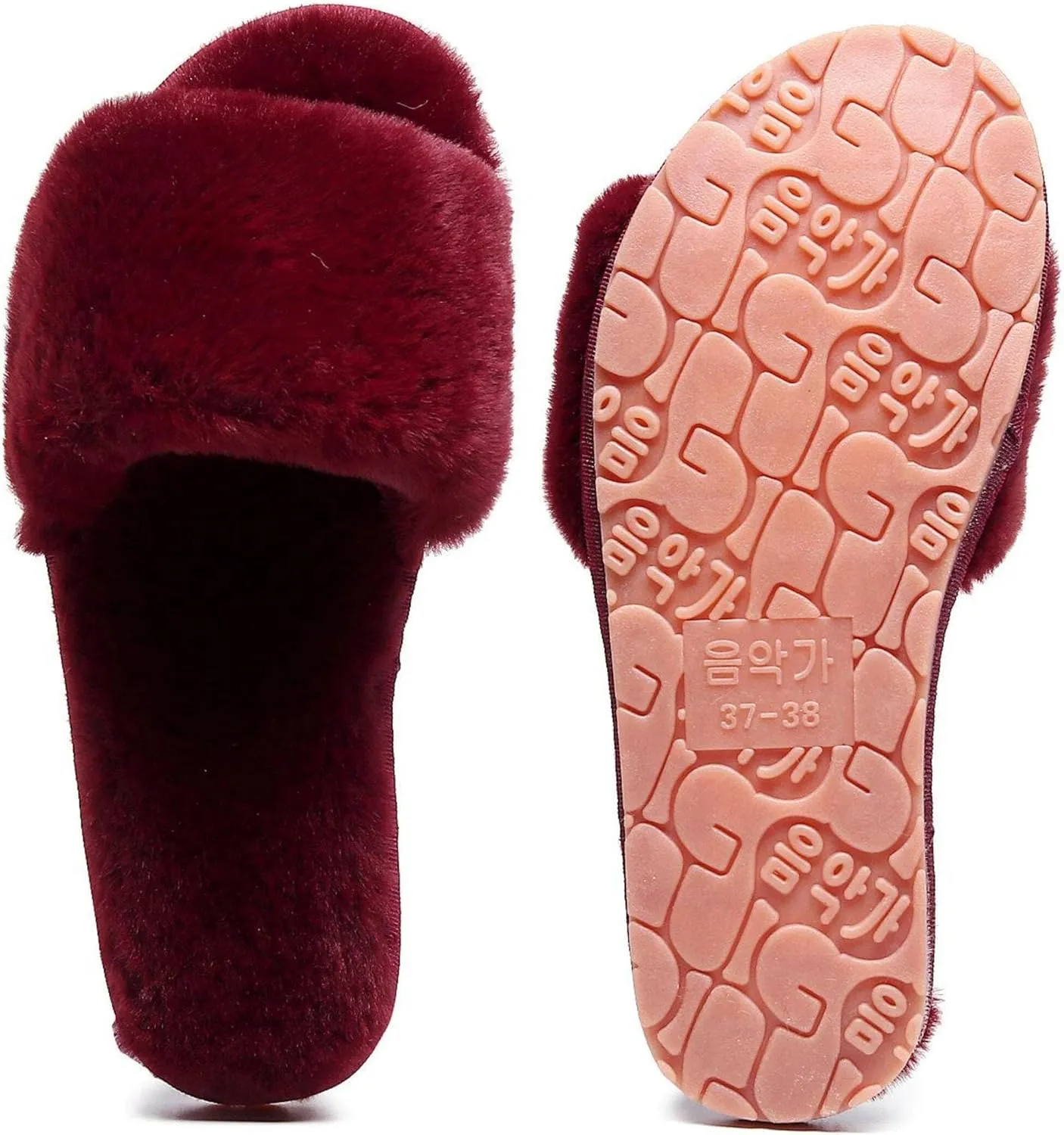 Women's Fuzzy Fluffy Furry Fur Slippers Flip Flop Open Toe Cozy House Memory Foam Sandals Slides Soft Flat Comfy Anti-Slip Spa Indoor Outdoor Slip on