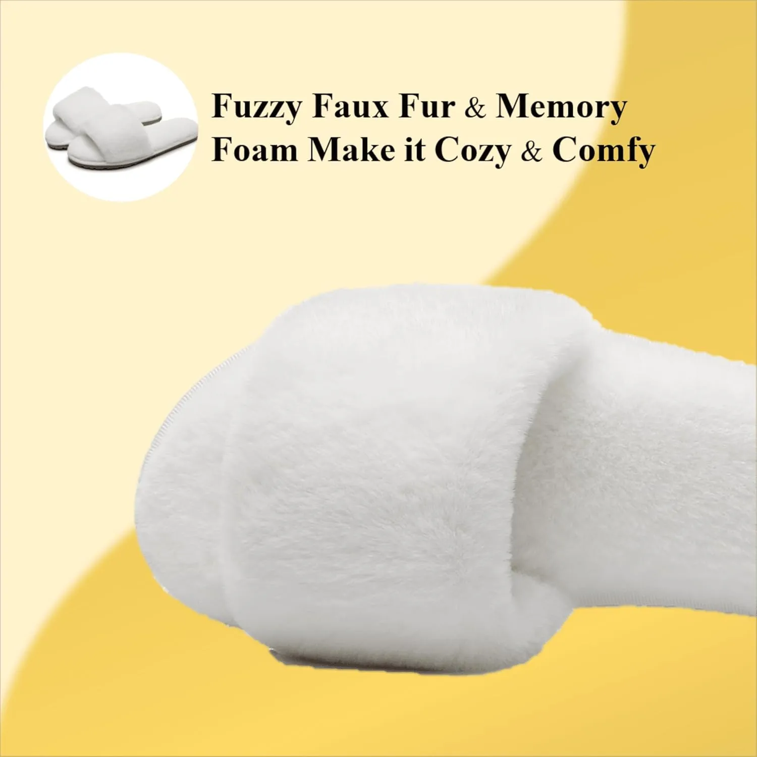 Women's Fuzzy Fluffy Furry Fur Slippers Flip Flop Open Toe Cozy House Memory Foam Sandals Slides Soft Flat Comfy Anti-Slip Spa Indoor Outdoor Slip on