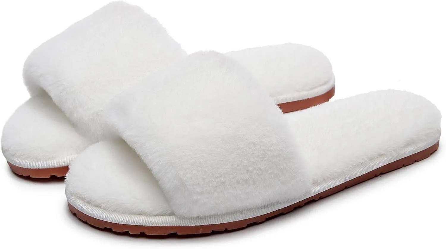 Women's Fuzzy Fluffy Furry Fur Slippers Flip Flop Open Toe Cozy House Memory Foam Sandals Slides Soft Flat Comfy Anti-Slip Spa Indoor Outdoor Slip on