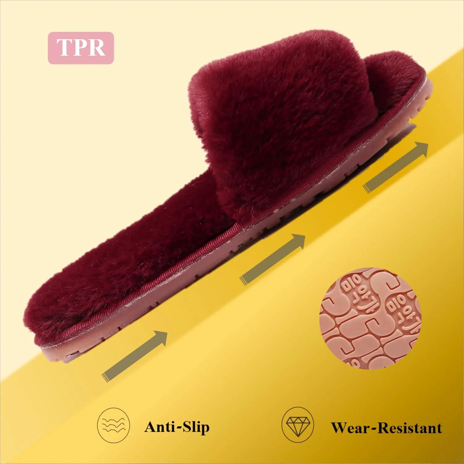 Women's Fuzzy Fluffy Furry Fur Slippers Flip Flop Open Toe Cozy House Memory Foam Sandals Slides Soft Flat Comfy Anti-Slip Spa Indoor Outdoor Slip on