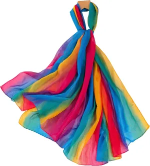 Women's Gradient Rainbow Color Scarf - Large Size Imitation Silk Travel Beach Towel Chiffon