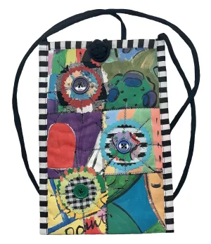 Women's Handmade Cross Body Cell Phone Bag from Recycled Hand Painted Cotton Fabrics - LRW Designs